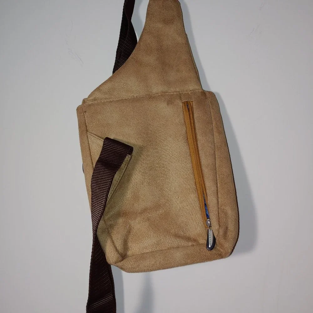 Travelon Crossbody Sling Bag Organizer Anti Theft Faux Suede Brown
